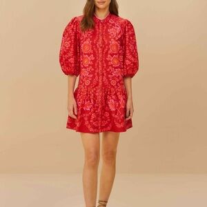 NWT Farm Rio Red Floral Puff-Sleeve Mini Dress
